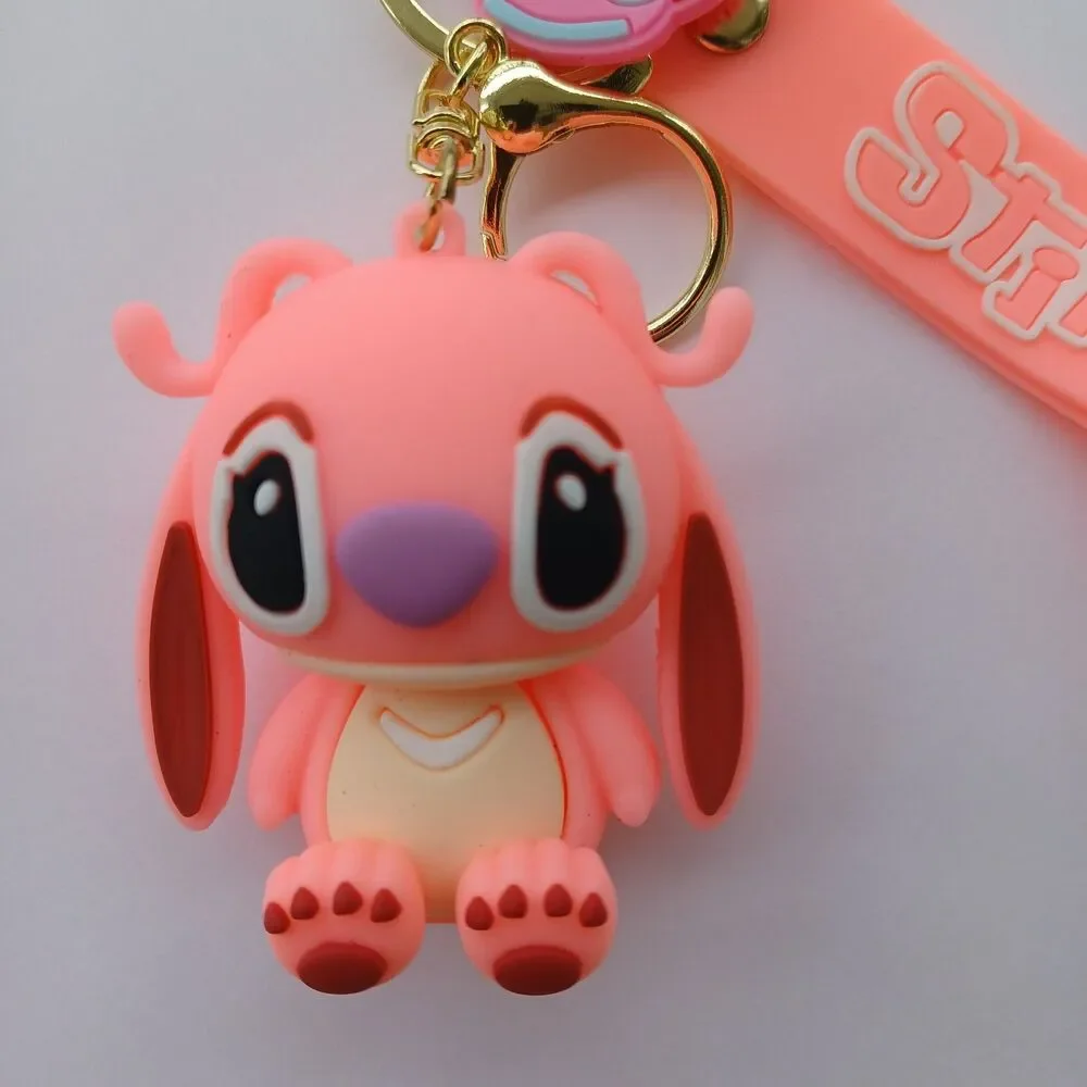 Pink SAD ANGEL STITCH Ears Down KeyChain Backpack STRAP Charm Silicone Rubber 3D